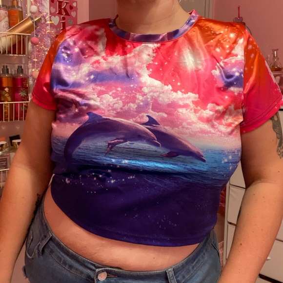 Dolls kill shiny dolphin crop top t shirt - Picture 1 of 3